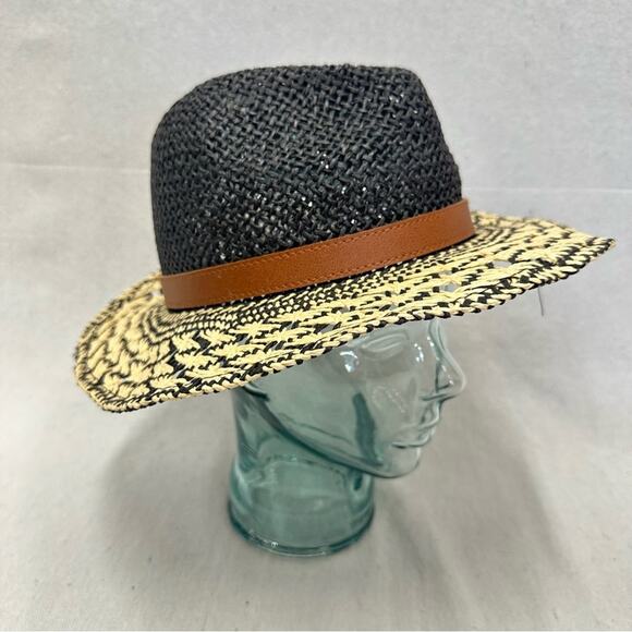 Aldo Nectarios black and natural straw fedora hat size small/medium new with tag main image 6